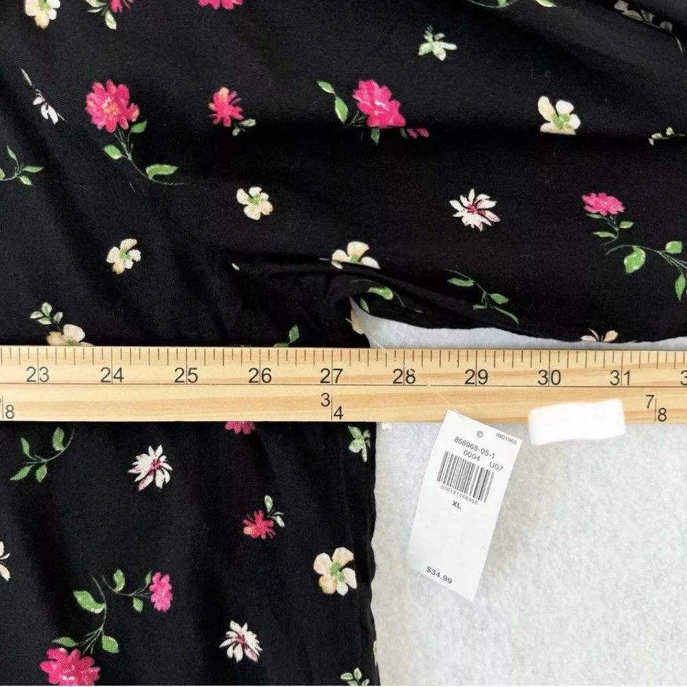 Old Navy Blouse Top Womens XL Black Multicolored Floral Poet Oversized Relax - Picture 13 of 15
